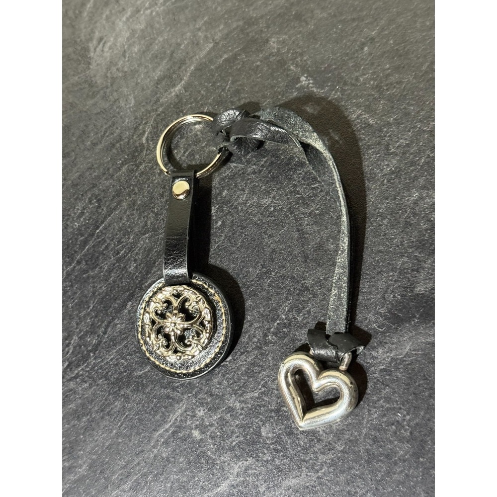 Brighton Key Fob Purse Charm Silver Heart and Keyring Leather Straps Accessories
